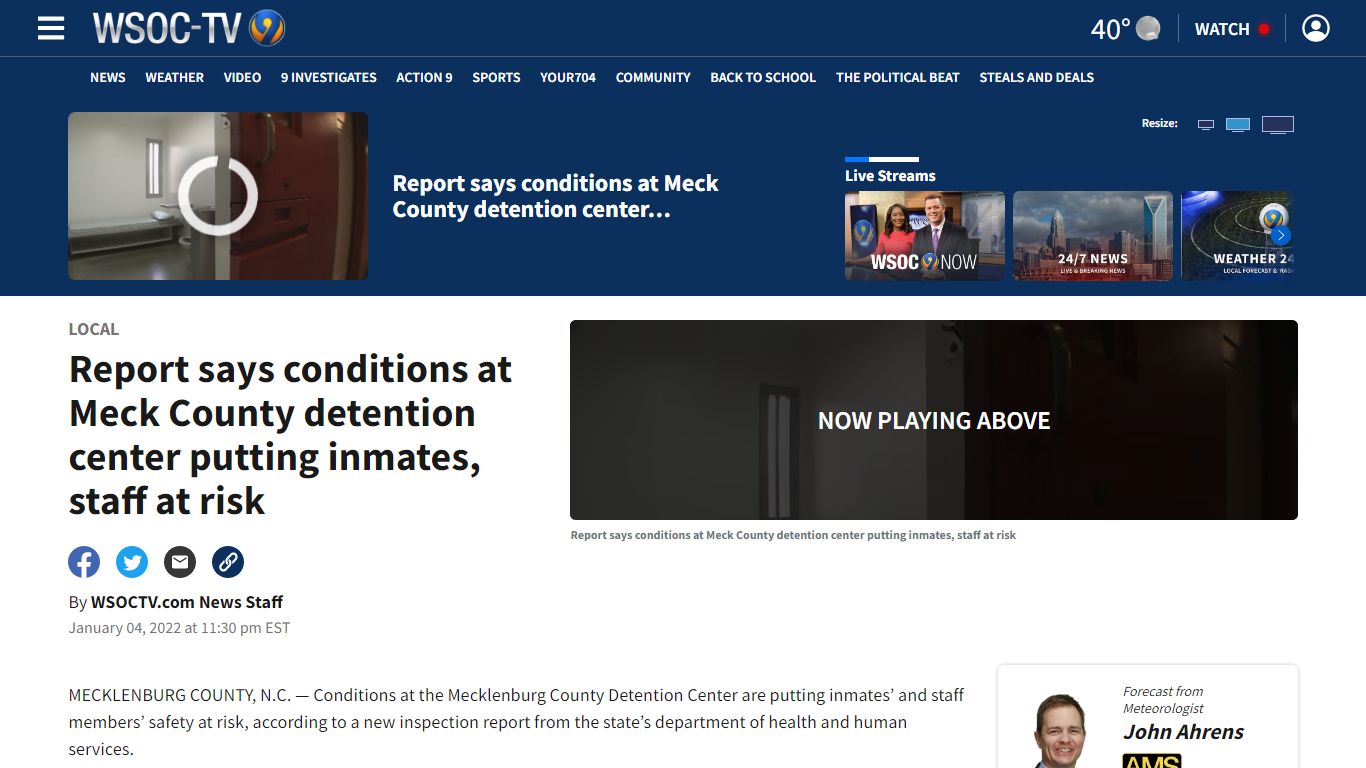 Report says conditions at Meck County detention center putting inmates ...